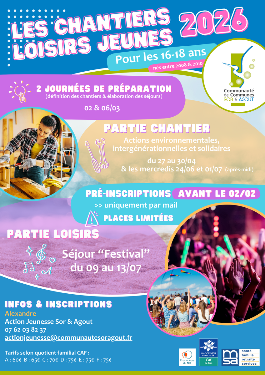 Chantiers Loisirs Jeunes 2026 - 16-18 ans