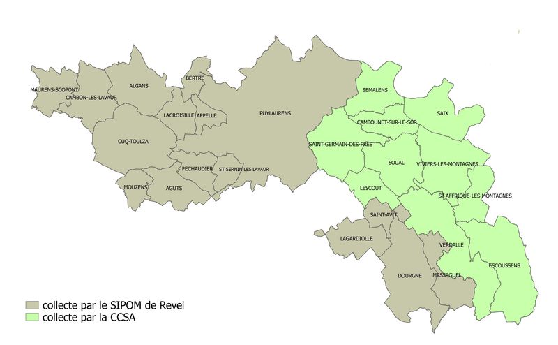 carte des communes collectées par la CCSA et par le SIPOM